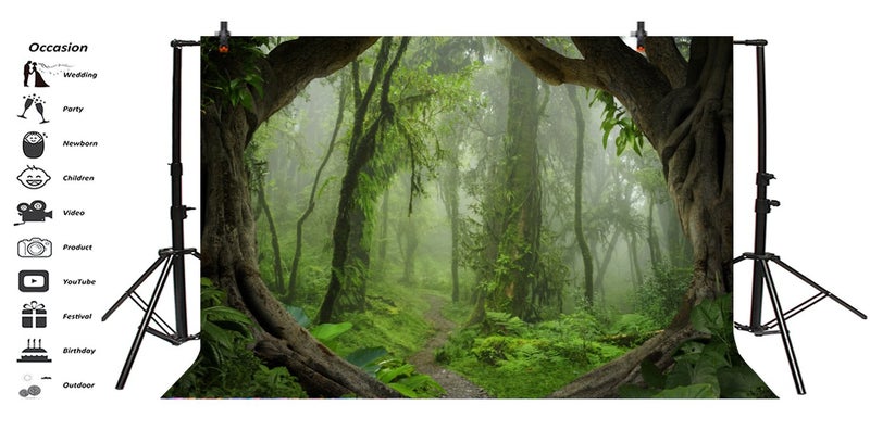 AOFOTO 10x7ft Forest Backdrop Tropical Jungle Rainforest Backdrops for Photography Fairytale Misty Deep Green Trees Pathway Background Suburbs Picnic Camping Boy Scouts Adventure Photo Studio Props - Image 3